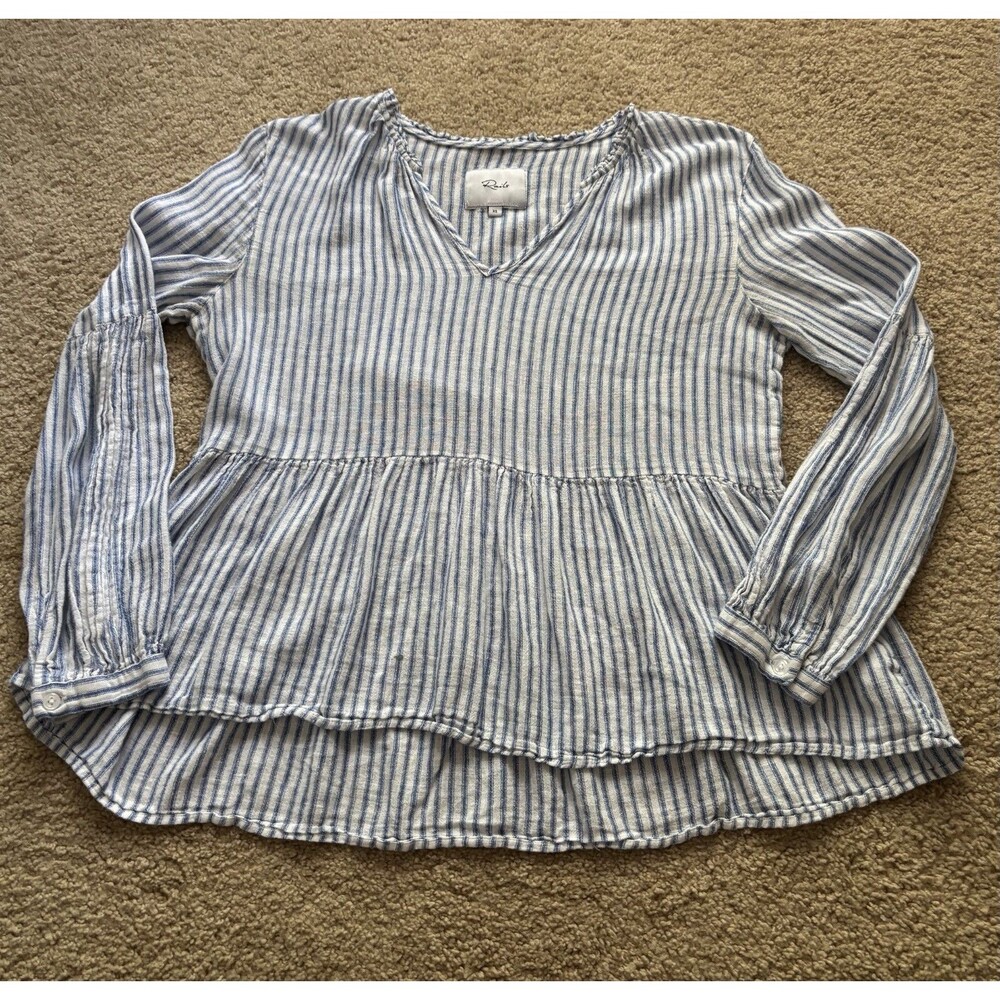 Rails Shirt Women's Stripe West Coast Blue White Linen Blend X-small Beach